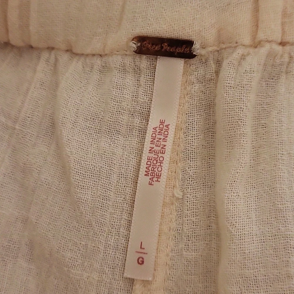 Free People Large Beige Wide-Leg Cargo Pants Boho Elastic Waist - Picture 9 of 13